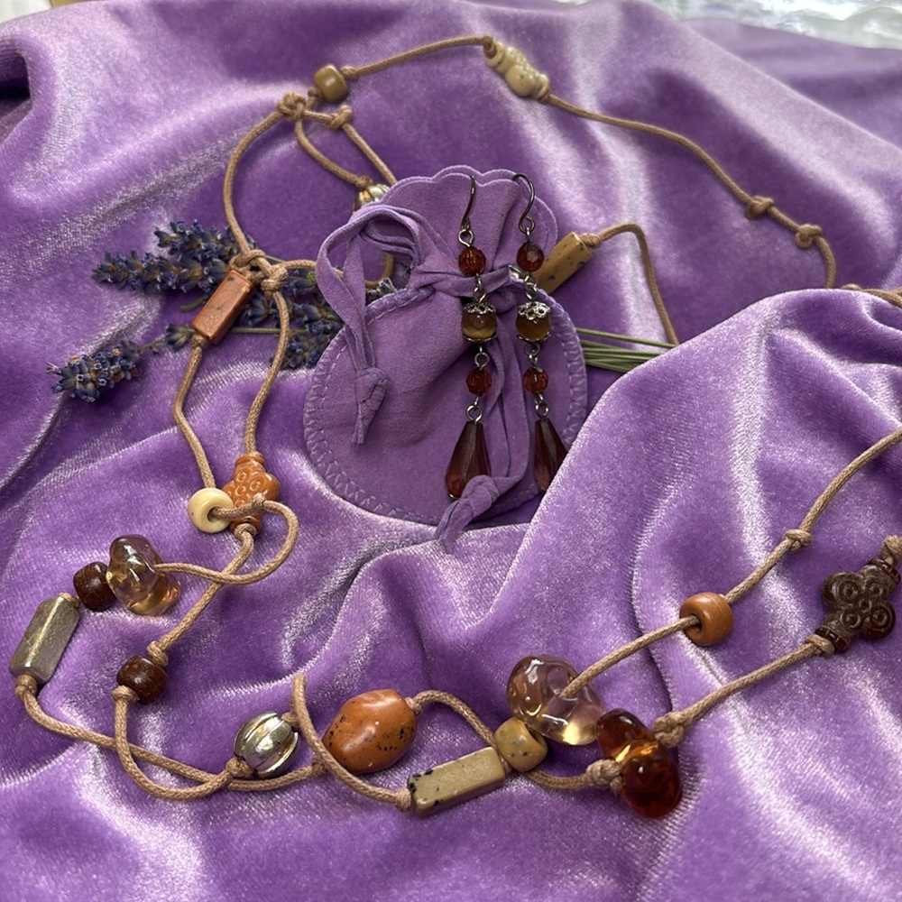 Elegant Brown and Gold Beaded Necklace and Earring Set #EA10